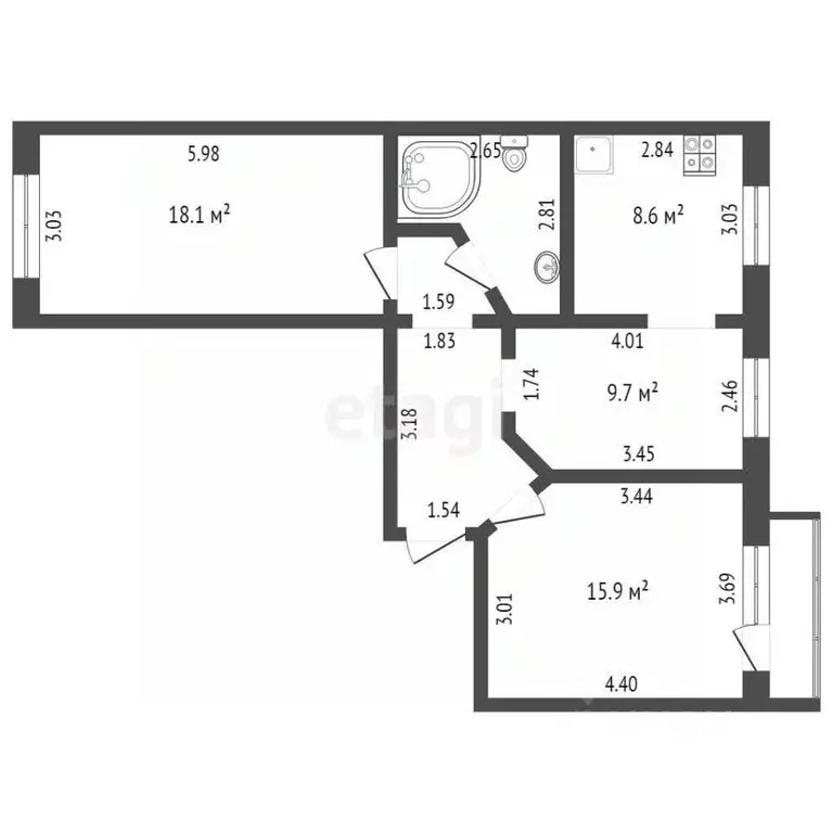 3-к кв. Коми, Сыктывкар Интернациональная ул., 77 (65.8 м) - Фото 1