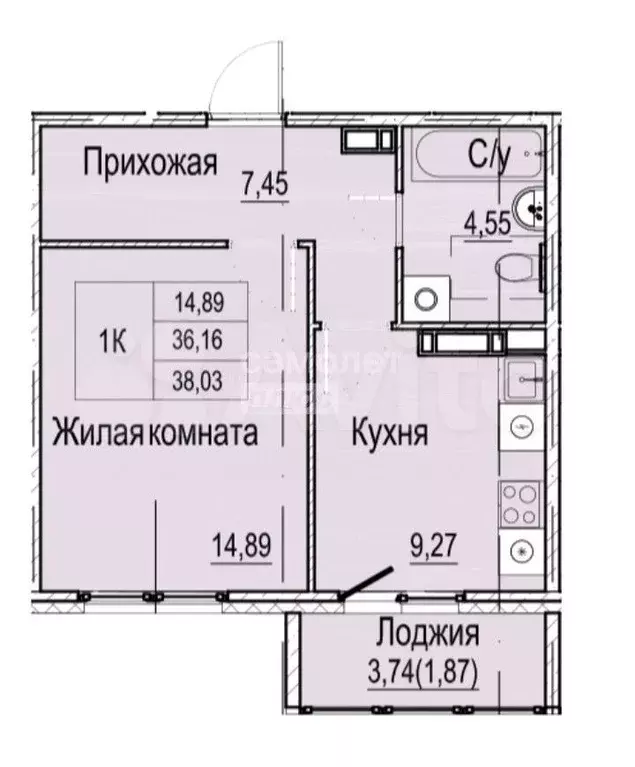 1-к. квартира, 38 м, 7/9 эт. - Фото 1