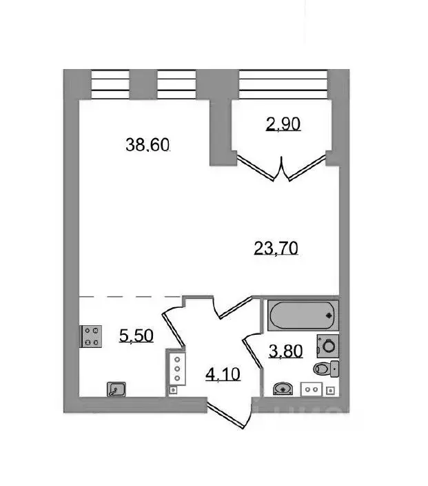 1-к кв. Санкт-Петербург ул. Академика Константинова, 1к1 (38.6 м) - Фото 2