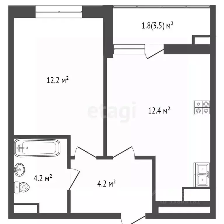 1-к кв. Ростовская область, Ростов-на-Дону ул. Берберовская, 9с2 (34.8 ... - Фото 1