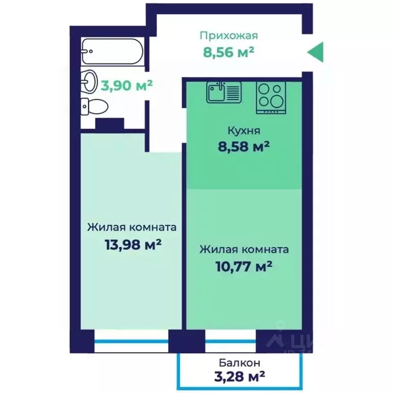 1-к кв. Ярославская область, Ярославль Аэропарк жилой комплекс (46.77 ... - Фото 1