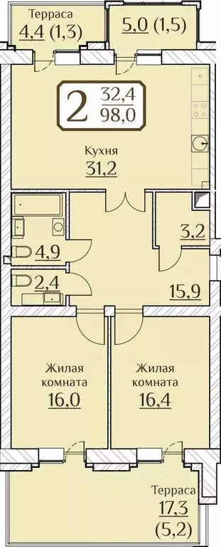 2-к кв. Чувашия, Чебоксары ул. Дегтярева, 15к2 (98.0 м) - Фото 0