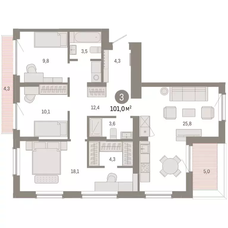 3-комнатная квартира: Новосибирский район, рабочий посёлок Краснообск, ... - Фото 2