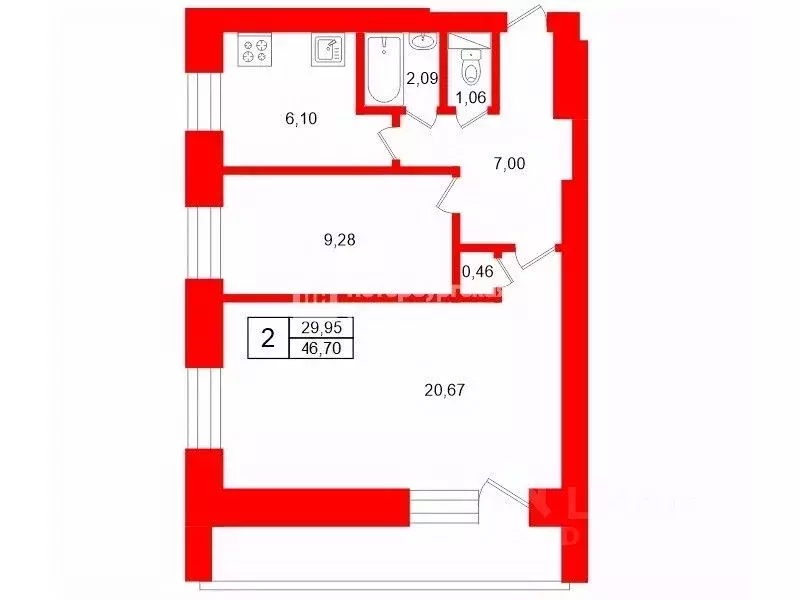 2-к кв. Санкт-Петербург ул. Маршала Говорова, 14 (46.7 м) - Фото 2