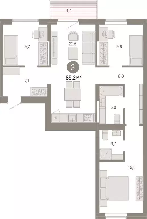 3-комнатная квартира: Омск, Кировский округ (85.16 м) - Фото 1