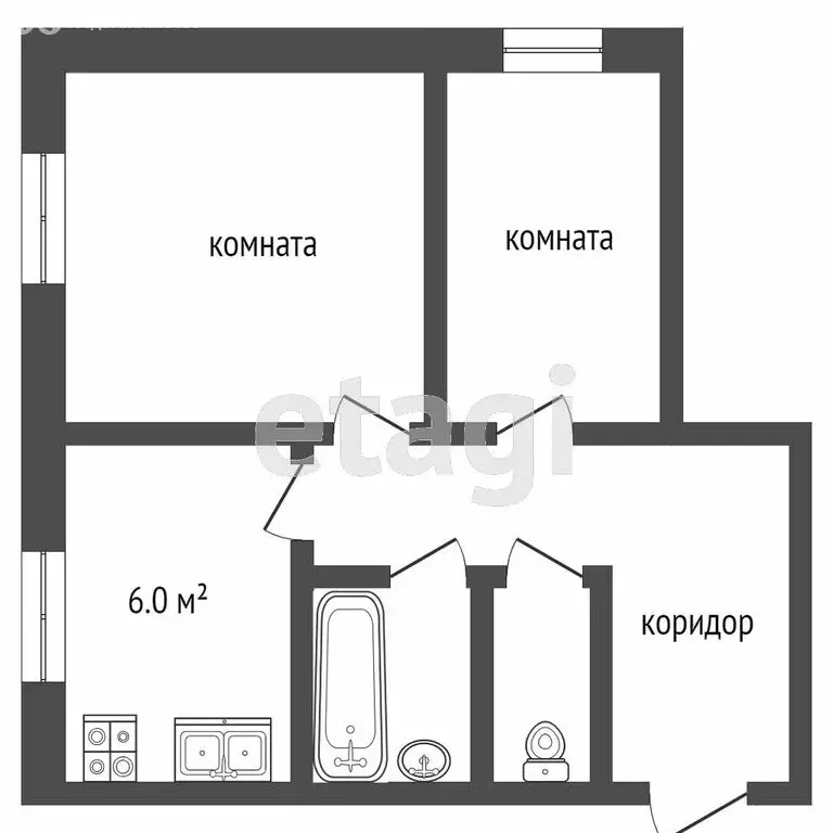 2-комнатная квартира: село Никольское, 6 (41.4 м) - Фото 1