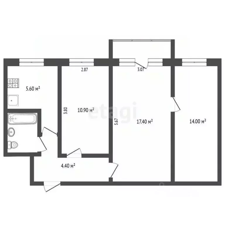 3-к кв. Тюменская область, Тюмень Фабричная ул., 17 (57.3 м) - Фото 1