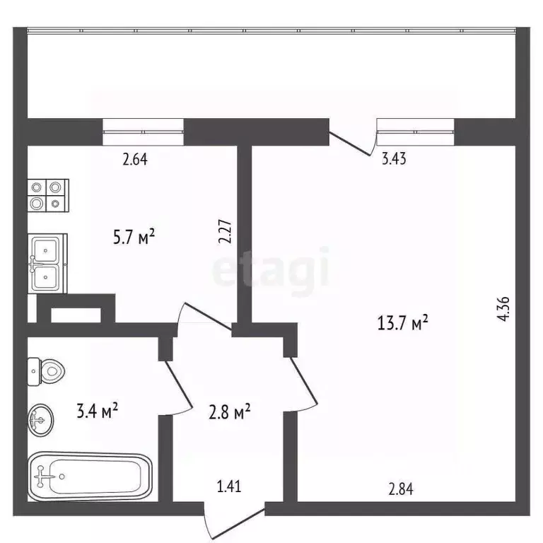 1-к кв. Кемеровская область, Кемерово просп. Шахтеров, 80 (25.7 м) - Фото 2