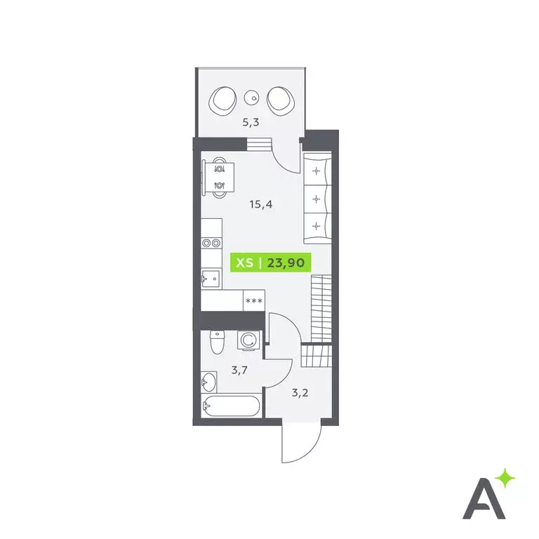 Квартира-студия: Кудрово, Солнечная улица, 4 (23.9 м) - Фото 1