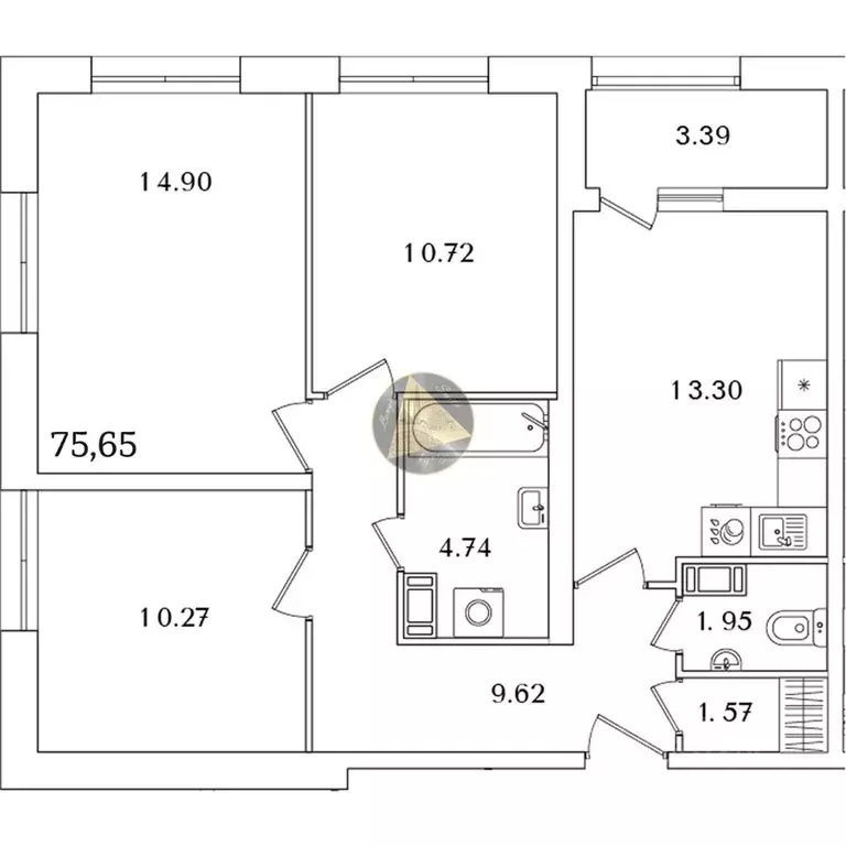 3-к кв. Санкт-Петербург просп. Маршала Блюхера, 3к2 (75.65 м) - Фото 2