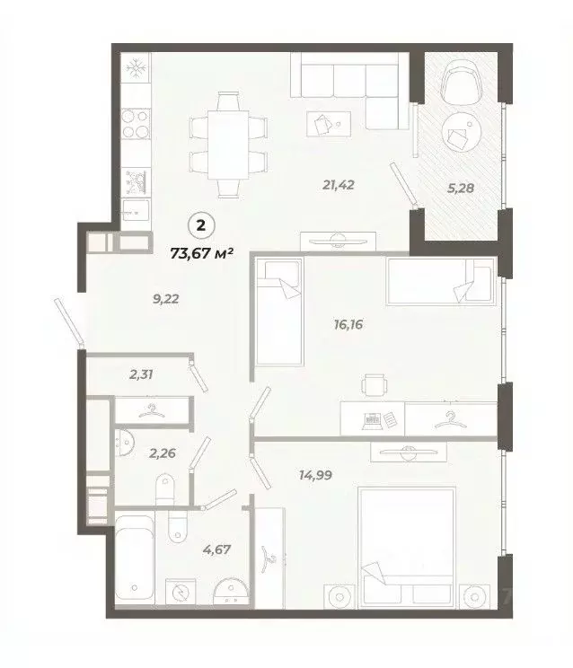 2-к кв. Санкт-Петербург ул. Коли Томчака, 21Д (73.67 м) - Фото 0