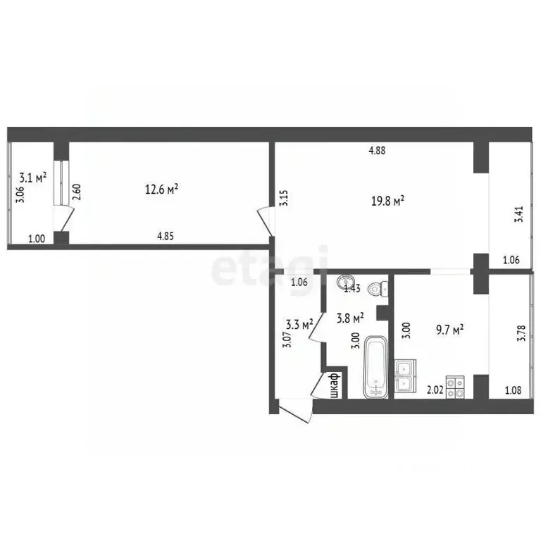 2-к кв. Ставропольский край, Ессентуки Пятигорская ул. (49.5 м) - Фото 1