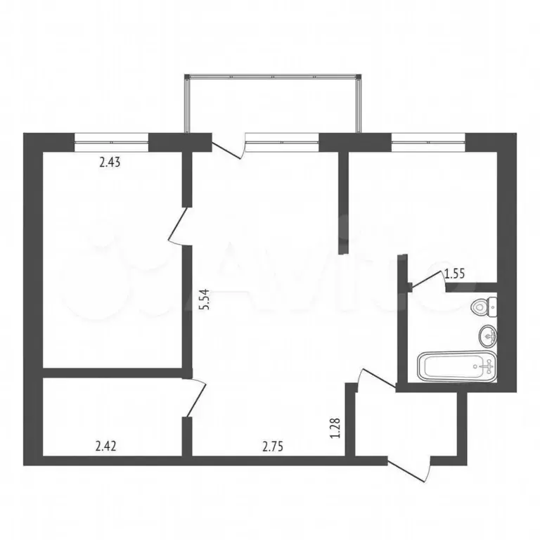 2-к. квартира, 41,3 м, 4/5 эт. - Фото 0