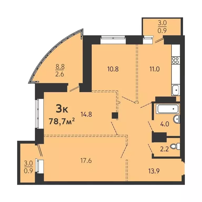 3-комнатная квартира: Омск, улица 8-я Линия, 197А (74 м) - Фото 0