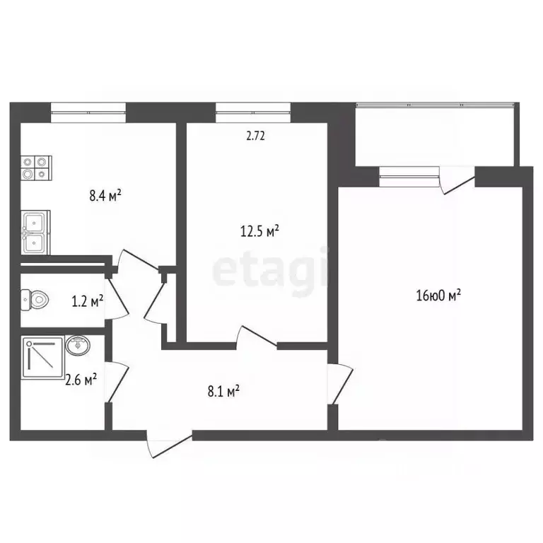 2-к кв. Крым, Щелкино Ленинский район, 102 (48.3 м) - Фото 2