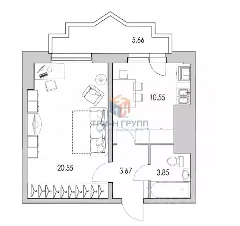 1-к кв. Санкт-Петербург ул. Кустодиева, 7к1 (46.2 м) - Фото 2