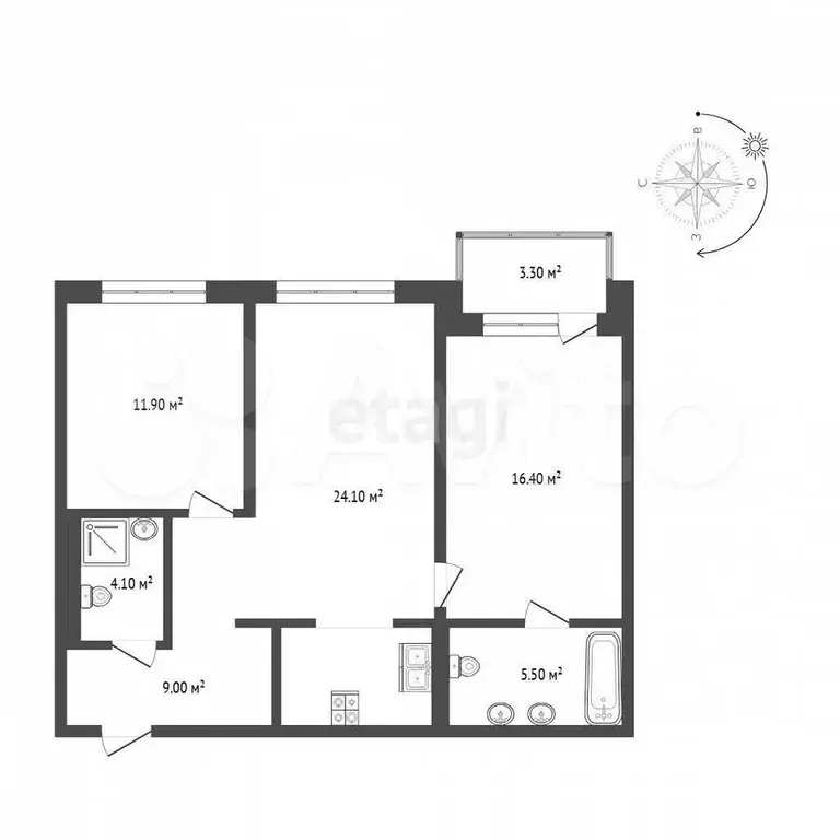 2-к. квартира, 73 м, 5/9 эт. - Фото 0