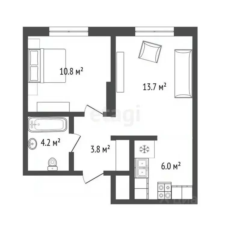 2-к кв. Тюменская область, Тюмень Кремлевская ул., 95 (38.5 м) - Фото 2