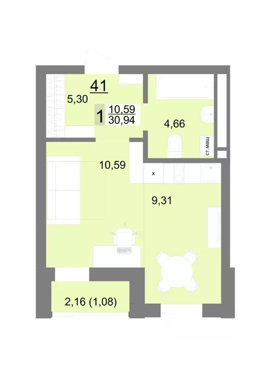 Студия Свердловская область, Екатеринбург ул. Тенистая, 8с5 (30.94 м) - Фото 0