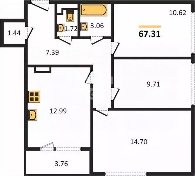 3-к кв. Воронежская область, Воронеж ул. Гаршина, 25к3 (67.31 м) - Фото 1