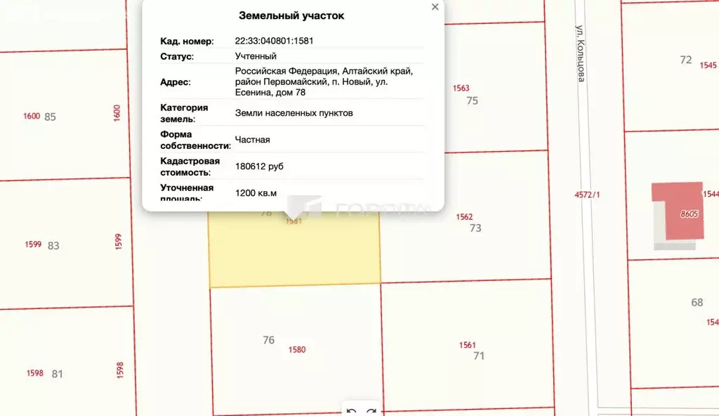 Участок в Первомайский район, посёлок Новый, улица Есенина, 78 (12 м) - Фото 2