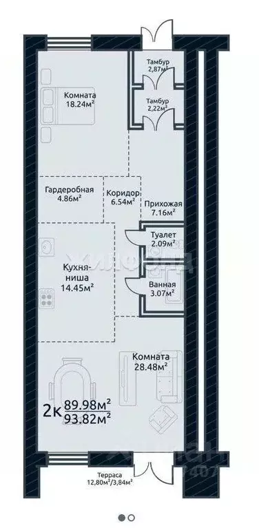 2-к кв. Томская область, Томск ул. Аркадия Иванова, 21 (93.0 м) - Фото 1