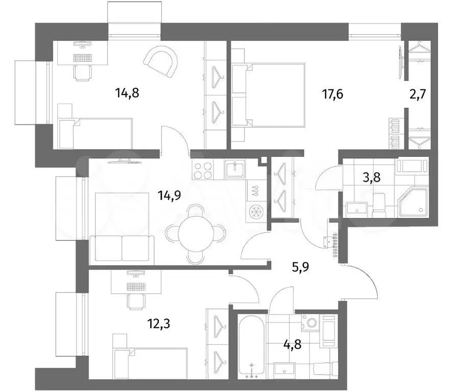 3-к. квартира, 76,8 м, 4/6 эт. - Фото 1