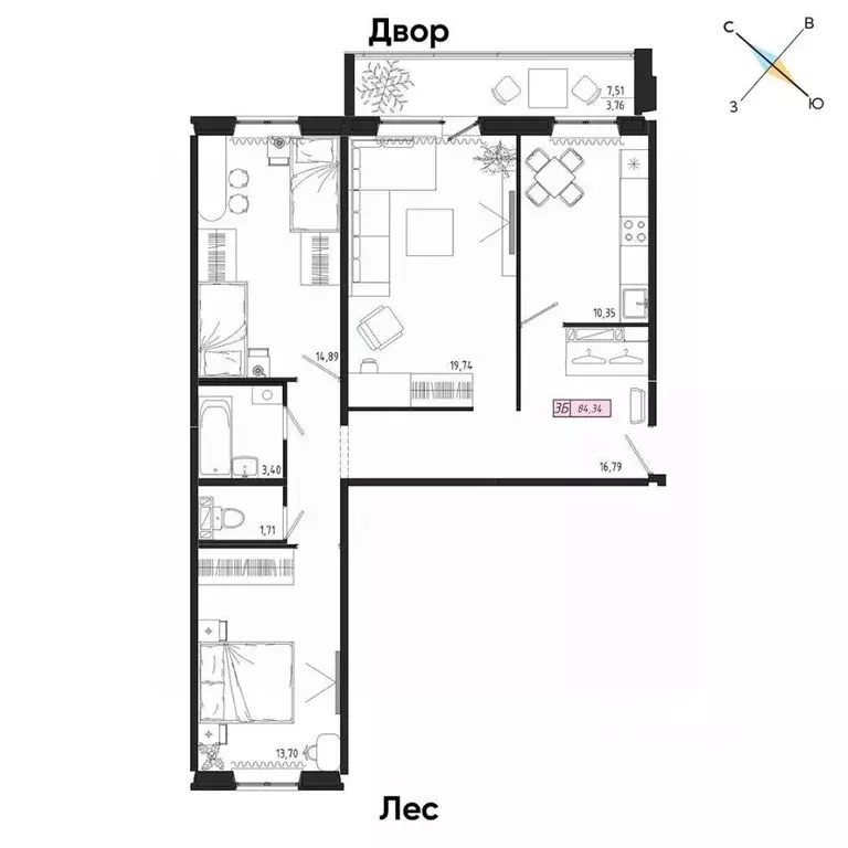 3-к кв. Томская область, Томск тракт Иркутский, 185Б (84.34 м) - Фото 0