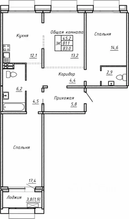 Свободной планировки кв. Новосибирская область, Новосибирск  (83.0 м) - Фото 0