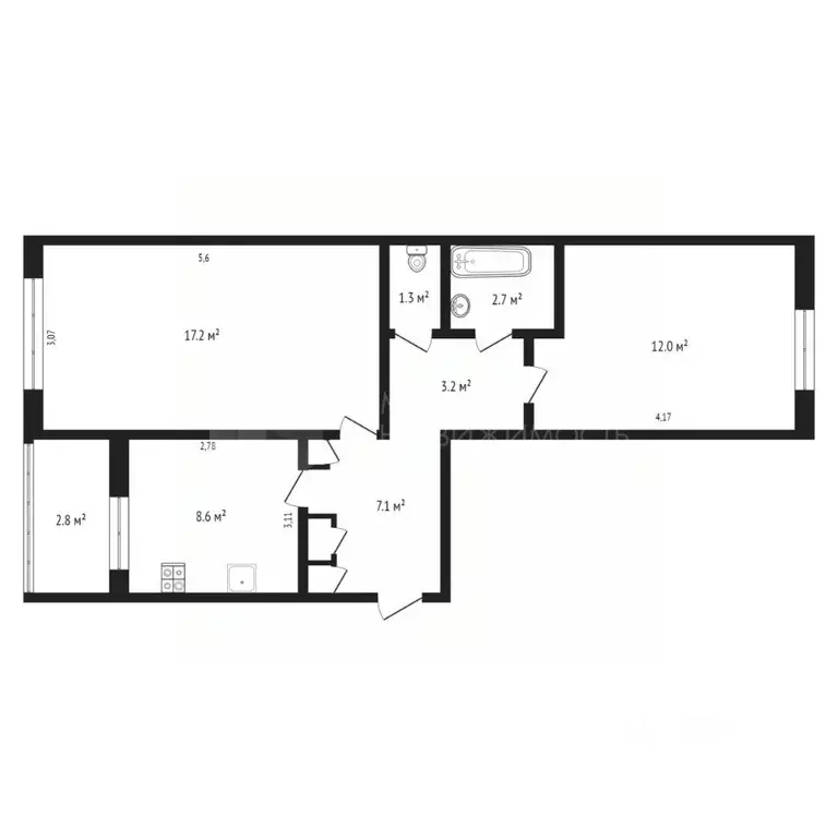 2-к кв. Тюменская область, Тюмень Юганский проезд, 11 (53.2 м) - Фото 2