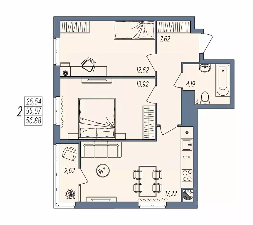 2-к кв. Волгоградская область, Волгоград Новый жилой комплекс (56.88 ... - Фото 1