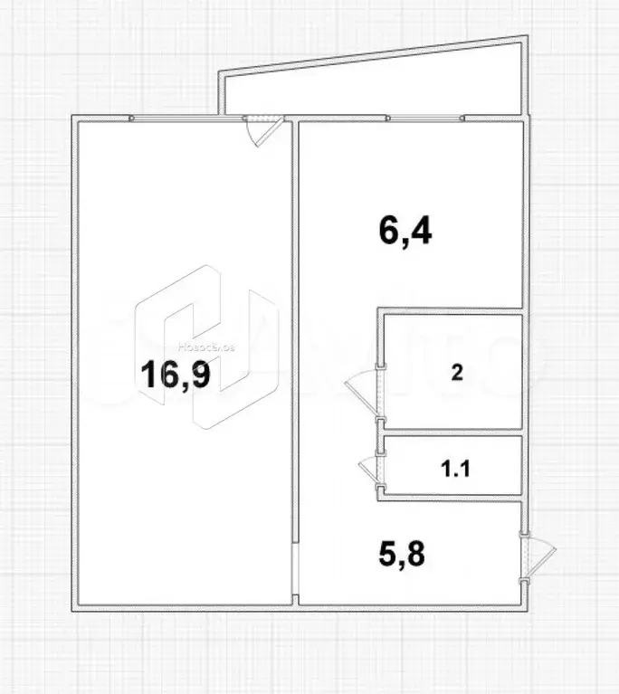 1-к. квартира, 32,9 м, 4/5 эт. - Фото 0