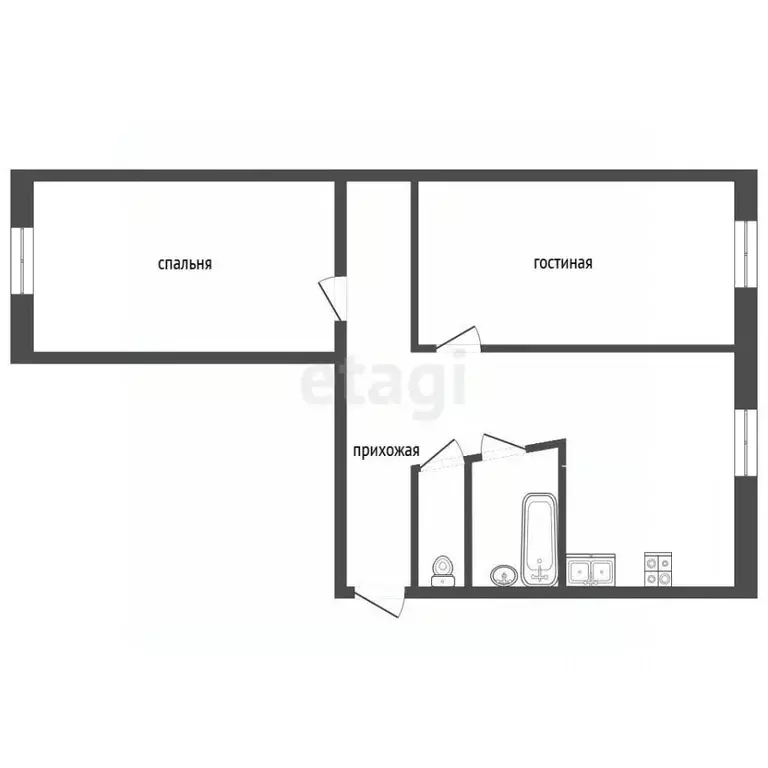 2-к кв. Тюменская область, Тюмень ул. 50 лет Октября, 37а (43.2 м) - Фото 2