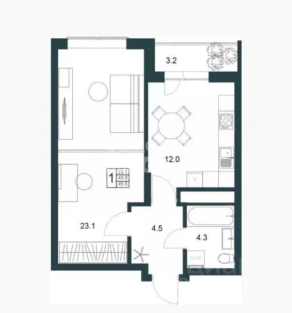 1-к кв. Липецкая область, Липецк Минская ул., 6Б (45.5 м) - Фото 2