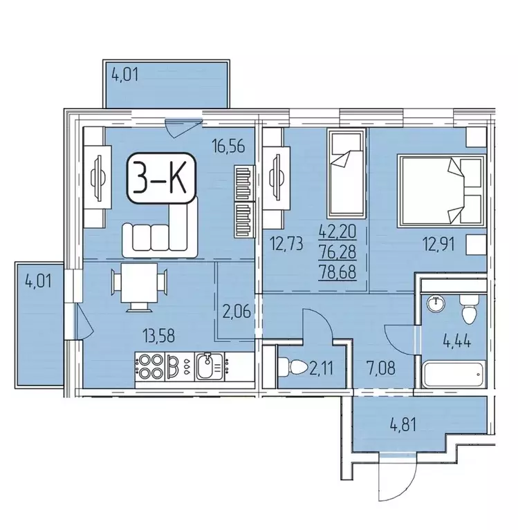 3-к кв. Бурятия, Улан-Удэ 105-й мкр,  (78.68 м) - Фото 1