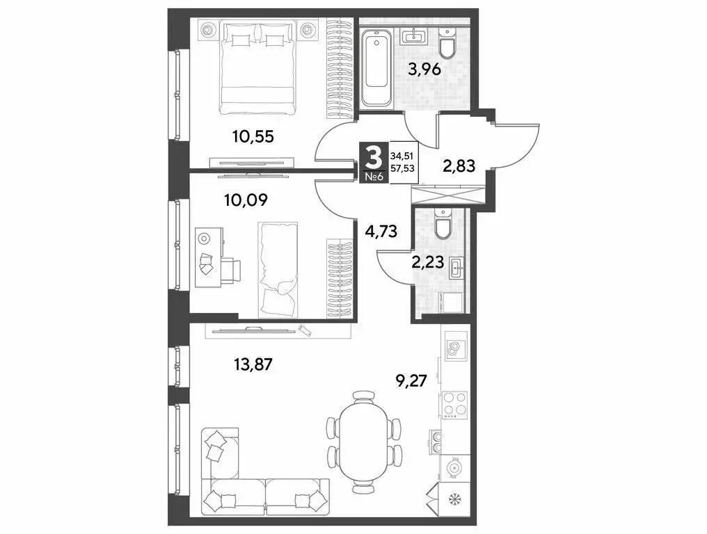 3-комнатная квартира: Калуга, улица Болдина, 22/1 (57.53 м) - Фото 0