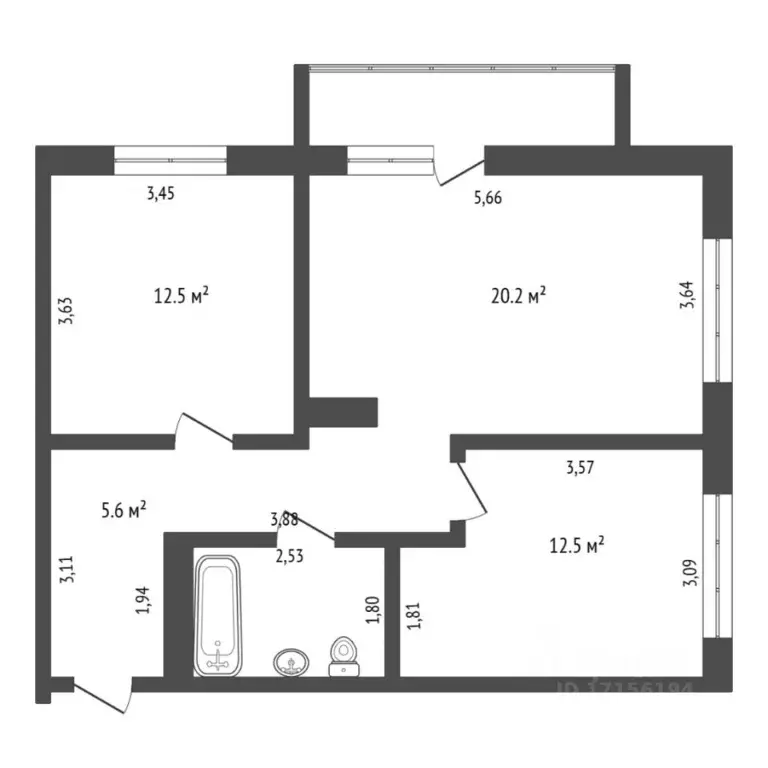 2-к кв. Тюменская область, Тюмень ул. Братьев Бондаревых, 5 (65.5 м) - Фото 2