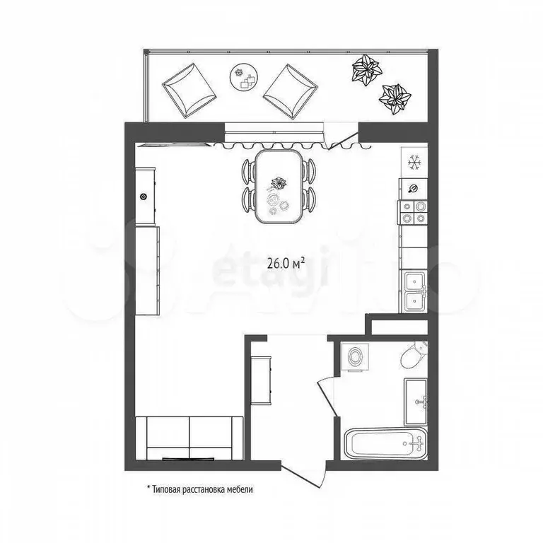 Квартира-студия, 29,3 м, 14/19 эт. - Фото 1