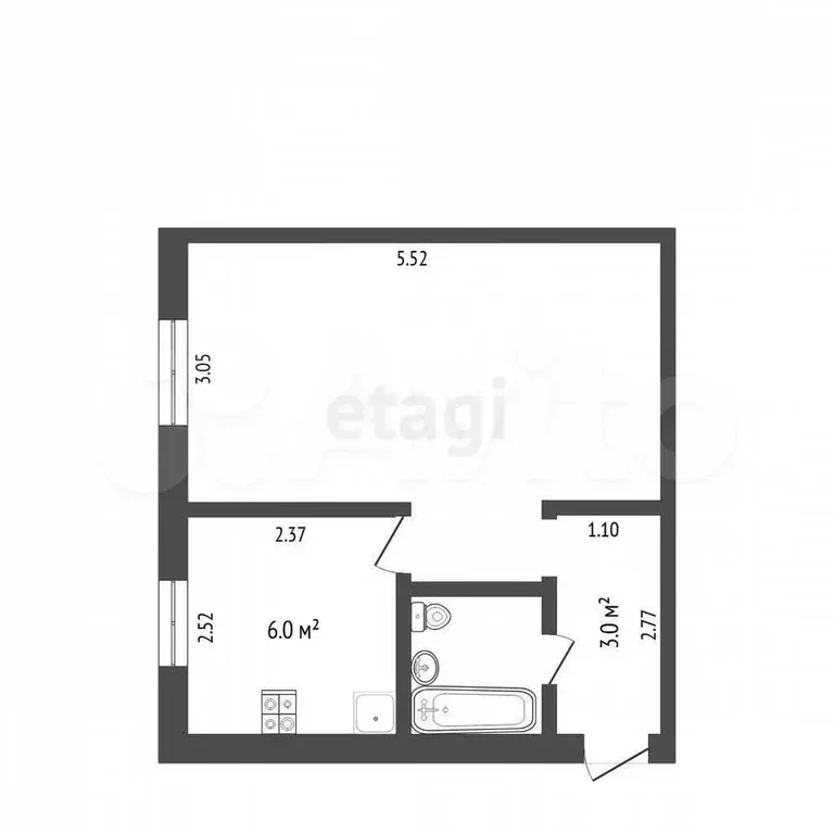 1-к. квартира, 30 м, 5/5 эт. - Фото 0