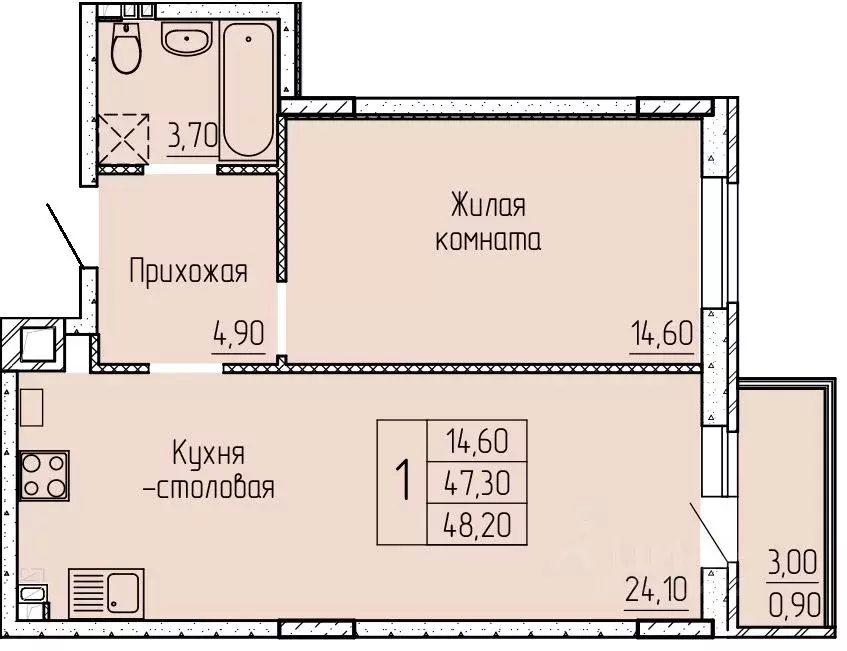 1-к кв. Ростовская область, Батайск ул. Макаровского, 4к1 (48.5 м) - Фото 0