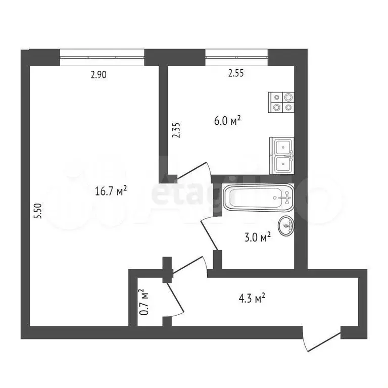 1-к. квартира, 30,7 м, 1/5 эт. - Фото 0