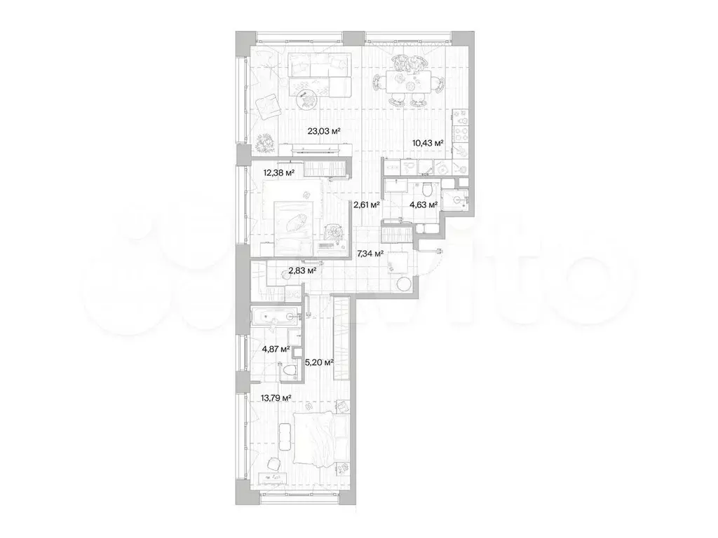 2-к. квартира, 87,1 м, 2/6 эт. - Фото 0