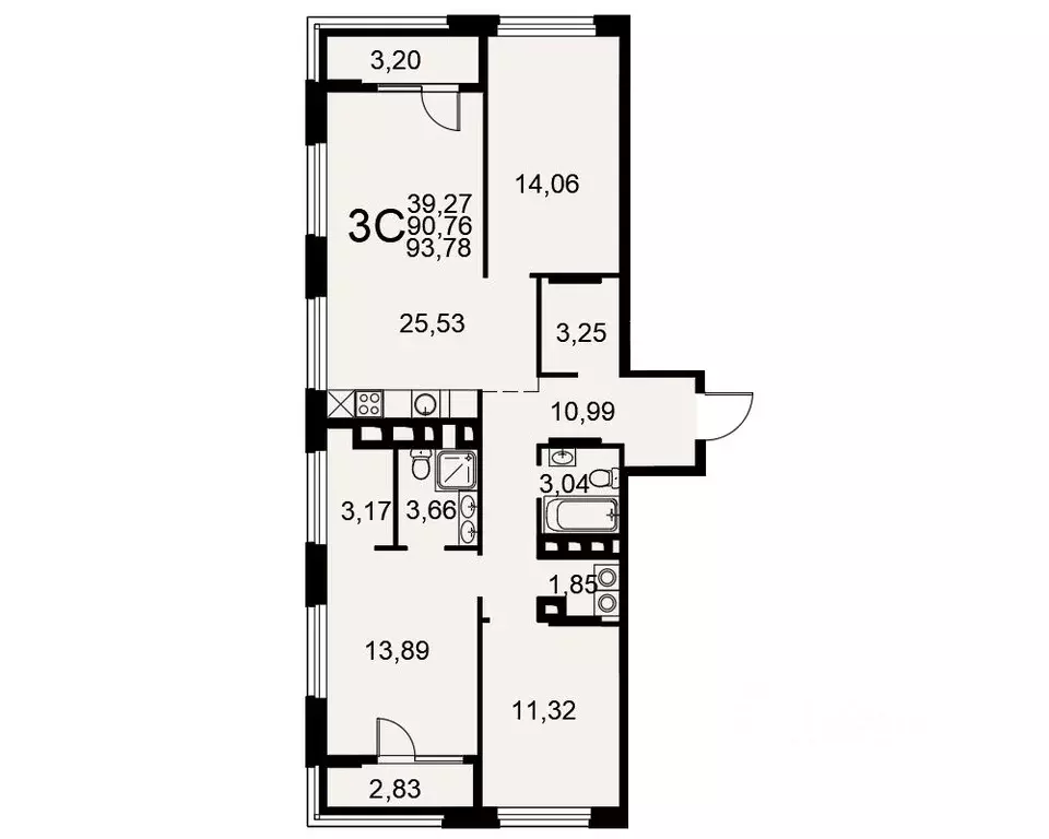 3-к кв. рязанская область, рязань московское ш, 49к1 (89.9 м) - Фото 0