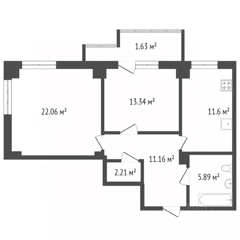 2-к кв. Красноярский край, Красноярск ул. Алексеева, 43 (66.3 м) - Фото 2