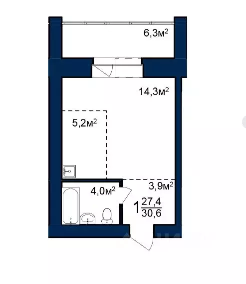 Студия Амурская область, Благовещенск 224-й кв-л,  (30.6 м) - Фото 0