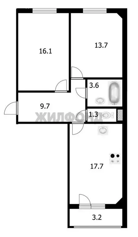 3-комнатная квартира: Новосибирск, Спортивная улица, с44 (62 м) - Фото 1