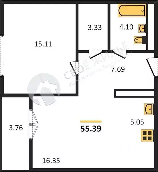 2-к кв. Пермский край, Пермь Боровая ул., 21 (55.39 м) - Фото 1