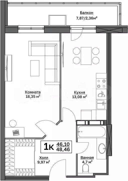 1-к. квартира, 65,5 м, 24/26 эт. - Фото 0