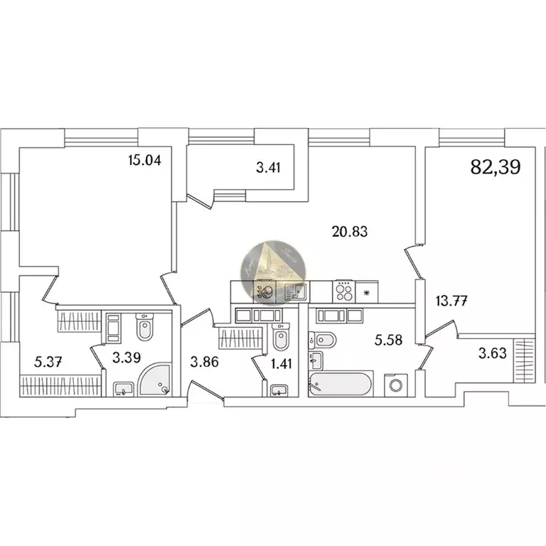 2-к кв. Санкт-Петербург просп. Маршала Блюхера, 3к2 (82.39 м) - Фото 2