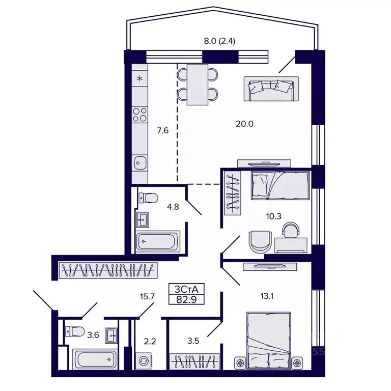 3-к кв. Хабаровский край, Хабаровск ул. Карла Маркса (82.9 м) - Фото 1